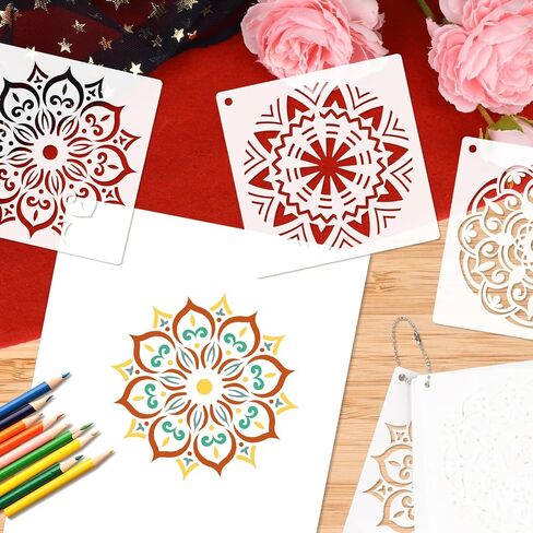 Konsait 16 PCS Mandala Stencils للطلاء على الخشب ، والسترات القابلة لإعادة الاستخدام لحرف ماندالا الروك القوالب رانجولي الاستنسل المشاريع الفنية 4.7x 4.7 بوصة in Saudi Arabia