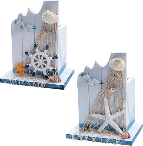 2 Pcs Wooden Decorative Nautical Pencil Holder Mediterranean Desktop Organizer Sailboat Pen Holder for Office Home Décor in Saudi Arabia
