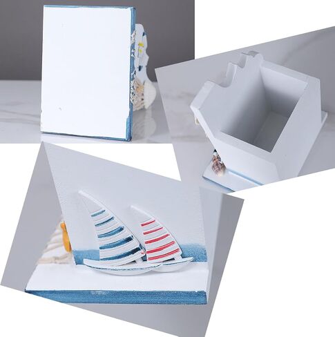 2 Pcs Wooden Decorative Nautical Pencil Holder Mediterranean Desktop Organizer Sailboat Pen Holder for Office Home Décor in Saudi Arabia
