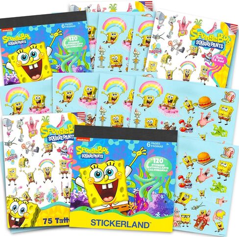 مجموعة Spongebob Squarepants Party مجموعة - حزمة مع 240 ملصق و 75 وشم للأطفال ، الأولاد ، الفتيات | حزمة لوازم حفلات عيد ميلاد سبونجبوب in Saudi Arabia