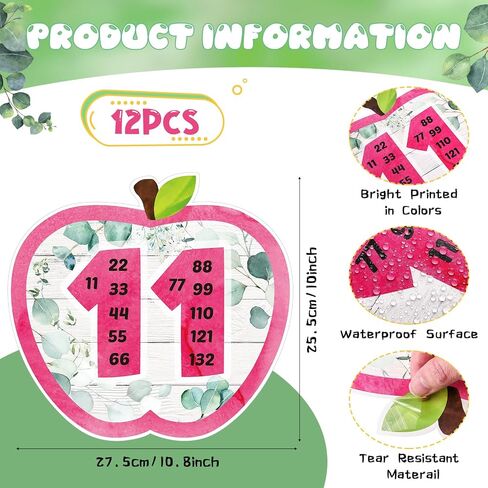 AmazingSpark Math Multiplication Posters 1-12 Apple Shaped Multiples Charts for Classroom Waterproof Tear Resistant Math Posters for Elementary School Bulletin Board Homeschool Wall Decoration in Saudi Arabia