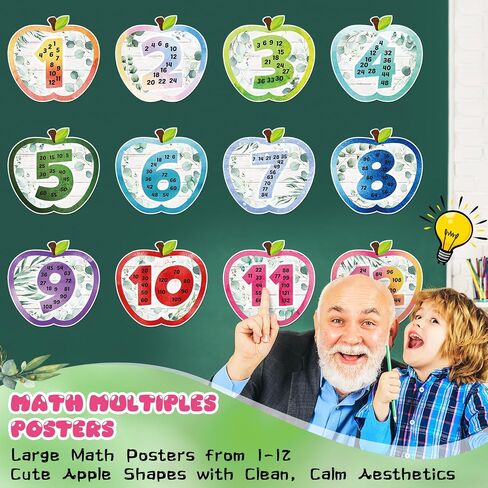 AmazingSpark Math Multiplication Posters 1-12 Apple Shaped Multiples Charts for Classroom Waterproof Tear Resistant Math Posters for Elementary School Bulletin Board Homeschool Wall Decoration in Saudi Arabia