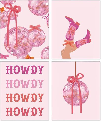 JWVK Pink Preppy Western Diamond Art Kits 4 Pack, Trendy Coquette Pink Bow Disco Ball Howdy DIY Diamond Gem Painting Art Kits for Girls Kids Adults Beginners, Preppy Cowgirl Room Decor 10x11.8 Inch in Saudi Arabia