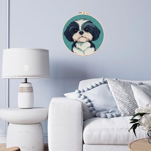 DIY Counted Cross Stitch Kits Cute Cartoon Shih Tzu Dog Easy for Beginners with Hoop 11CT Needlepoint Embroidery Cross Stitch Set Craft Wall Decor 22x22cm-15 in Saudi Arabia
