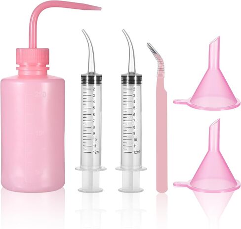 6 Pcs Snow Globe Tumbler Supplies, DIY Glitter Snow Globe Tumbler Kit, Including Plastic Squeeze Bottle Funnel Tweezers Elbow Syringe for DIY Customized Crafts Cup Making Supplies Gifts(Pink) in Saudi Arabia