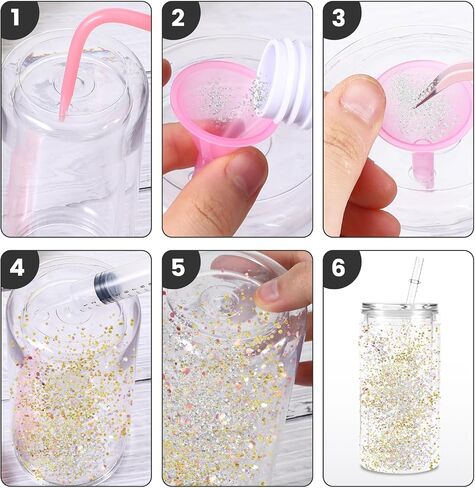 6 Pcs Snow Globe Tumbler Supplies, DIY Glitter Snow Globe Tumbler Kit, Including Plastic Squeeze Bottle Funnel Tweezers Elbow Syringe for DIY Customized Crafts Cup Making Supplies Gifts(Pink) in Saudi Arabia