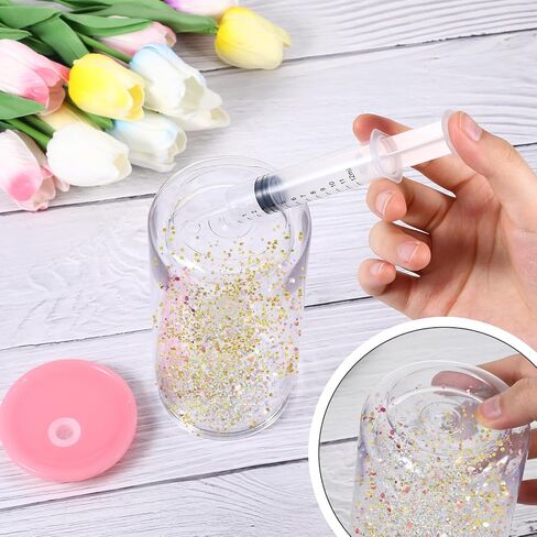 6 Pcs Snow Globe Tumbler Supplies, DIY Glitter Snow Globe Tumbler Kit, Including Plastic Squeeze Bottle Funnel Tweezers Elbow Syringe for DIY Customized Crafts Cup Making Supplies Gifts(Pink) in Saudi Arabia