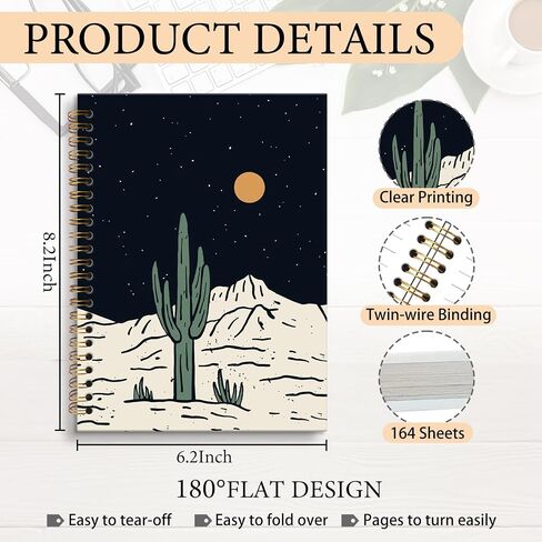 JRTW Western Cactus Notebook Journal, Rustic Moon Cactus Desert Landscape Aesthetic Journal Notebooks for Note Taking, Western Office Supplies, Spiral Notebook 5.5x8.3 Inch in Saudi Arabia