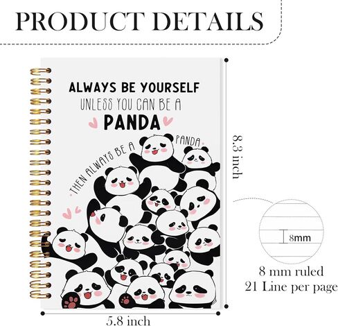 LADOCK Cute Panda Notebook, Panda Gifts for Women Journal, Pandas Lover Gifts, Cute School Supplies, Always Be Yourself Unless You Can Be A Pandas Spiral Notebook, 5.5x8.3 in Saudi Arabia