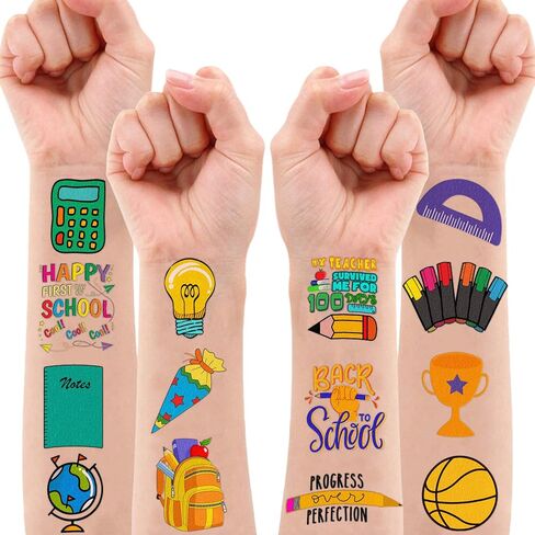 Welcome Back To School Temporary Tattoos Theme Birthday Party Decorations Supplies Favors Cute Bus Fake Tattoo Stickers 96 PCS Gifts for Kids Girls Boys Teachers Students Classroom Rewards Carnival in Saudi Arabia