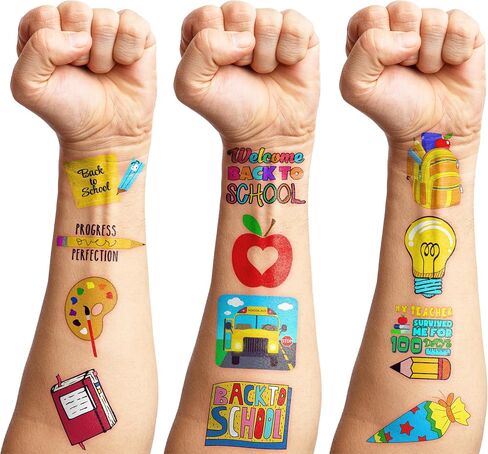 Welcome Back To School Temporary Tattoos Theme Birthday Party Decorations Supplies Favors Cute Bus Fake Tattoo Stickers 96 PCS Gifts for Kids Girls Boys Teachers Students Classroom Rewards Carnival in Saudi Arabia