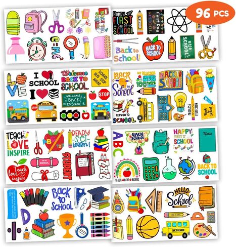 Welcome Back To School Temporary Tattoos Theme Birthday Party Decorations Supplies Favors Cute Bus Fake Tattoo Stickers 96 PCS Gifts for Kids Girls Boys Teachers Students Classroom Rewards Carnival in Saudi Arabia