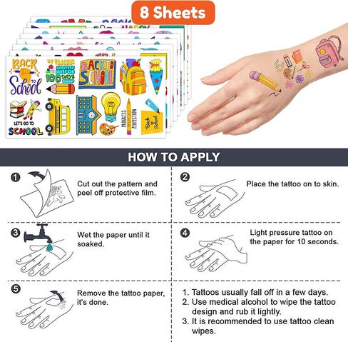 Welcome Back To School Temporary Tattoos Theme Birthday Party Decorations Supplies Favors Cute Bus Fake Tattoo Stickers 96 PCS Gifts for Kids Girls Boys Teachers Students Classroom Rewards Carnival in Saudi Arabia