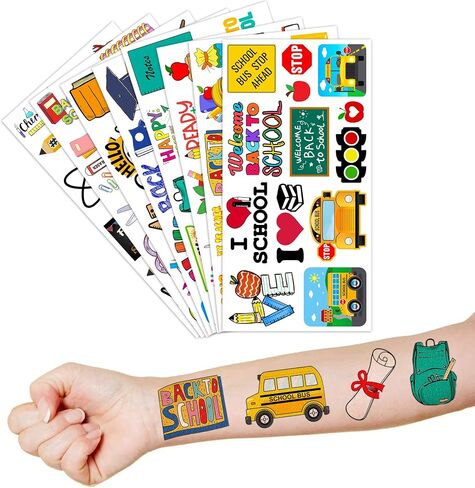 Welcome Back To School Temporary Tattoos Theme Birthday Party Decorations Supplies Favors Cute Bus Fake Tattoo Stickers 96 PCS Gifts for Kids Girls Boys Teachers Students Classroom Rewards Carnival in Saudi Arabia