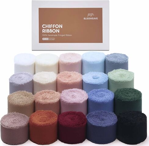 Chiffon Ribbon 1 inch x 22 Yds (11 Assorted Colors) Frayed Ribbons with Gift Tags for Gift Wrapping Wedding Supplies Party Holiday Decor Florist Bouquet Accessories Crafts in Saudi Arabia