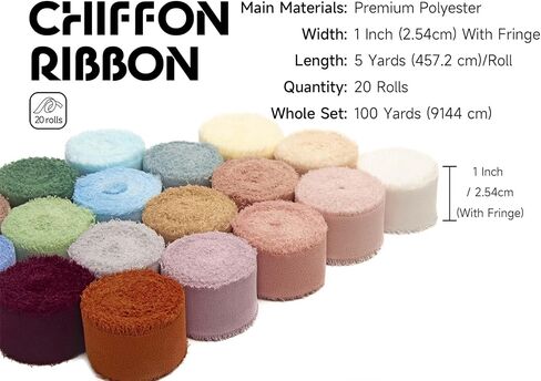 Chiffon Ribbon 1 inch x 22 Yds (11 Assorted Colors) Frayed Ribbons with Gift Tags for Gift Wrapping Wedding Supplies Party Holiday Decor Florist Bouquet Accessories Crafts in Saudi Arabia