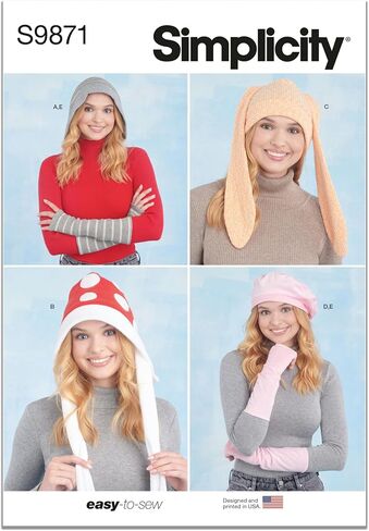 Simplicity Knit Arm Warmers and Beanie Style Hats Sewing Pattern Packet, Design Code S9871, Sizes S-M-L, Multicolor in Saudi Arabia