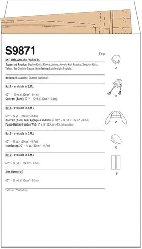 Simplicity Knit Arm Warmers and Beanie Style Hats Sewing Pattern Packet, Design Code S9871, Sizes S-M-L, Multicolor in Saudi Arabia