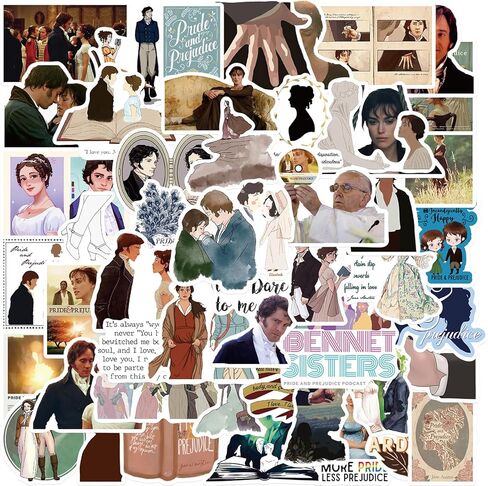 50Pcs Pride and Prejudice Stickers, Classic Novel Waterproof Sticker for Teen Adult Water Bottle, Laptop, Skateboard, Bike, Phone, Computer, Travel Case (Pride and Prejudice) in Kuwait