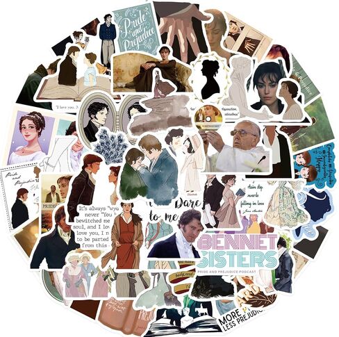 50Pcs Pride and Prejudice Stickers, Classic Novel Waterproof Sticker for Teen Adult Water Bottle, Laptop, Skateboard, Bike, Phone, Computer, Travel Case (Pride and Prejudice) in Kuwait