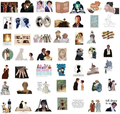 50Pcs Pride and Prejudice Stickers, Classic Novel Waterproof Sticker for Teen Adult Water Bottle, Laptop, Skateboard, Bike, Phone, Computer, Travel Case (Pride and Prejudice) in Kuwait