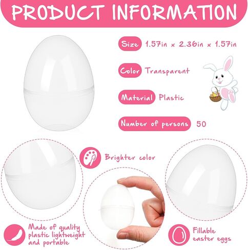 50 PCS بيض عيد الفصح من البلاستيك الأخضر القابل للملء ، الجزء الأكبر فارغ فارغ لأحشاد سلة عيد الفصح ، الحشو ، تفضل الحفلات ، مطاردة ، جائزة الفصل الدراسي in Kuwait