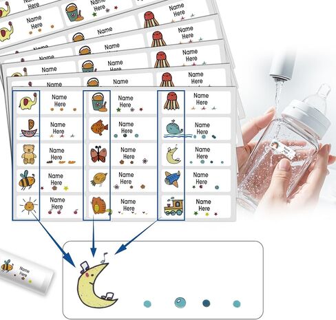 Custom Name Stickers Labels for Kids Stuff Daycare 96-240 Pcs Waterproof Child Bottle Labels 1.2 * 0.4" Personalized Tags for Cups, Helmets, Cars, School Kids Daily Essentials, Assorted 16 Icons in Kuwait