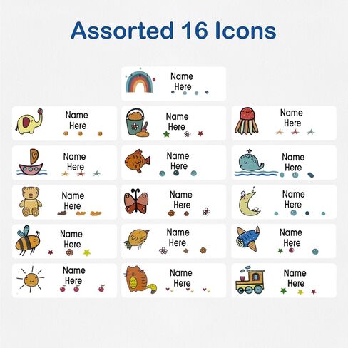 Custom Name Stickers Labels for Kids Stuff Daycare 96-240 Pcs Waterproof Child Bottle Labels 1.2 * 0.4" Personalized Tags for Cups, Helmets, Cars, School Kids Daily Essentials, Assorted 16 Icons in Kuwait