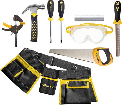 Stanley Jr. 10-Piece Kids Tool Set with Tool Belt Pouch and Real Construction Tools for Pretend Play Toys or Building and Woodworking Activities in Saudi Arabia