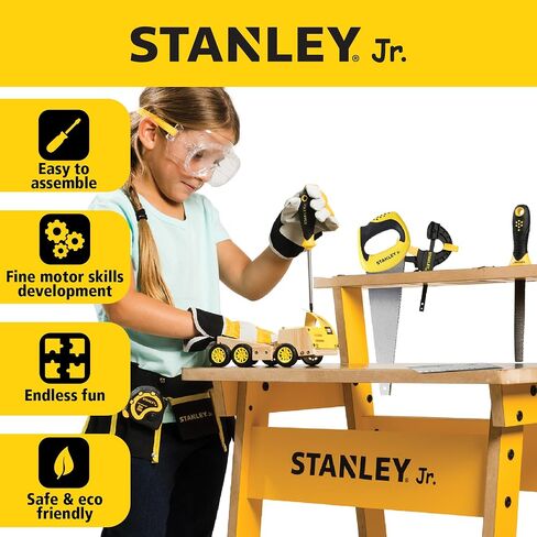 Stanley Jr. 10-Piece Kids Tool Set with Tool Belt Pouch and Real Construction Tools for Pretend Play Toys or Building and Woodworking Activities in Saudi Arabia