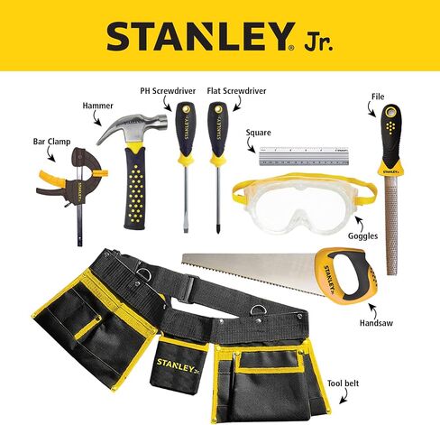 Stanley Jr. 10-Piece Kids Tool Set with Tool Belt Pouch and Real Construction Tools for Pretend Play Toys or Building and Woodworking Activities in Saudi Arabia
