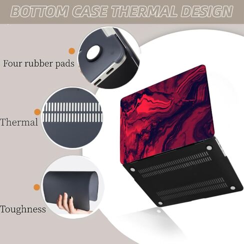 متوافق مع MacBook Pro 13 Inch Case 2021 2020 2019 2018 2017 2016 الإصدار M1 A2338 A2289 A2251 A2159 A1989 A1708 A1706 ، قشرة كمبيوتر محمول بلاستيكية ، جلد مفتاح ، أحمر أسود in Kuwait
