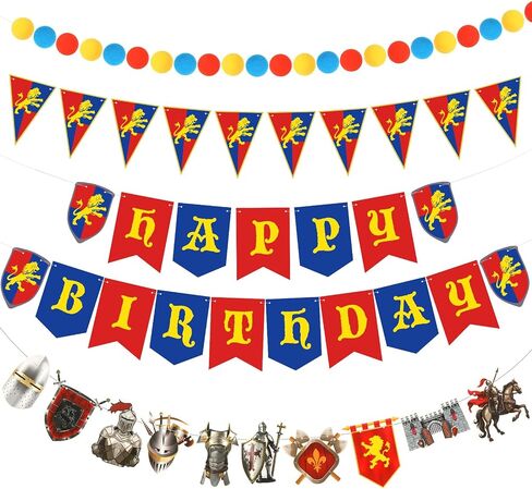 Breling 5 Pcs Medieval Knight Birthday Party Decorations Castle Party Banner Felt Ball Garland Stone Wall Armors Shield Helmets Banner Knight Supplies in Saudi Arabia