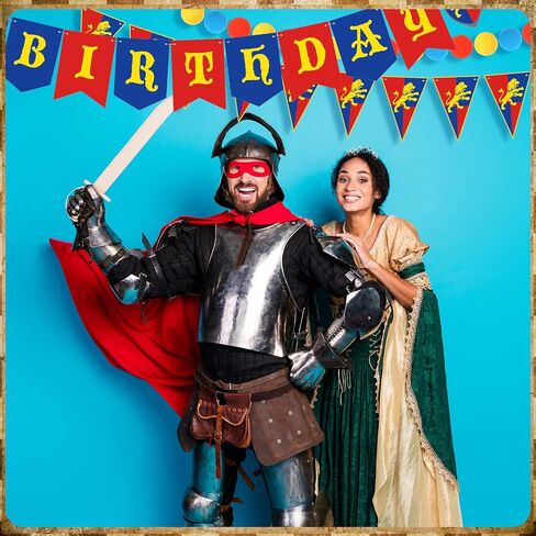 Breling 5 Pcs Medieval Knight Birthday Party Decorations Castle Party Banner Felt Ball Garland Stone Wall Armors Shield Helmets Banner Knight Supplies in Saudi Arabia