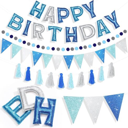 5 Pcs Pre-Strung Happy Birthday Banner Glitter Happy Birthday Garland Felt Ball Garland Pennant Banner Colorful Thread Tassel, Personalized Party Decoration for Kids Adults(Rainbow) in Saudi Arabia