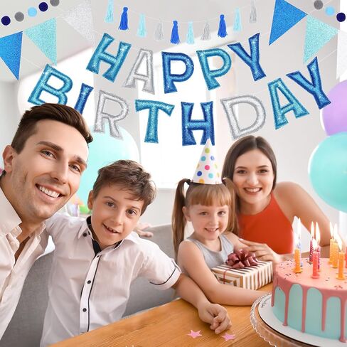 5 Pcs Pre-Strung Happy Birthday Banner Glitter Happy Birthday Garland Felt Ball Garland Pennant Banner Colorful Thread Tassel, Personalized Party Decoration for Kids Adults(Rainbow) in Saudi Arabia