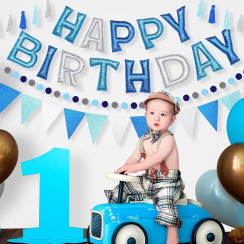 5 Pcs Pre-Strung Happy Birthday Banner Glitter Happy Birthday Garland Felt Ball Garland Pennant Banner Colorful Thread Tassel, Personalized Party Decoration for Kids Adults(Rainbow) in Saudi Arabia
