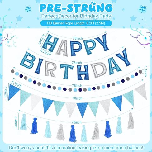 5 Pcs Pre-Strung Happy Birthday Banner Glitter Happy Birthday Garland Felt Ball Garland Pennant Banner Colorful Thread Tassel, Personalized Party Decoration for Kids Adults(Rainbow) in Saudi Arabia