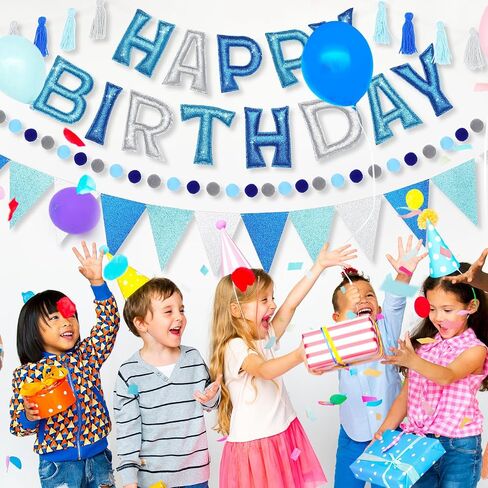 5 Pcs Pre-Strung Happy Birthday Banner Glitter Happy Birthday Garland Felt Ball Garland Pennant Banner Colorful Thread Tassel, Personalized Party Decoration for Kids Adults(Rainbow) in Saudi Arabia