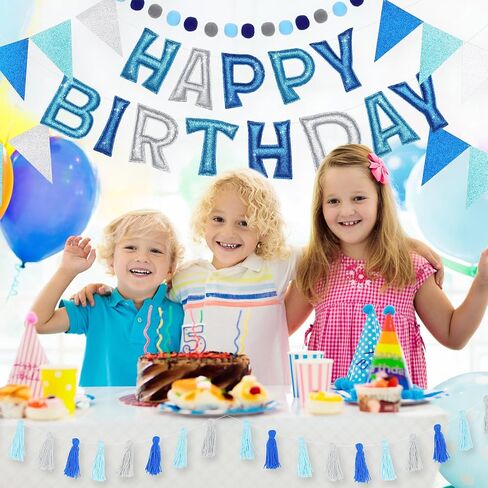 5 Pcs Pre-Strung Happy Birthday Banner Glitter Happy Birthday Garland Felt Ball Garland Pennant Banner Colorful Thread Tassel, Personalized Party Decoration for Kids Adults(Rainbow) in Saudi Arabia