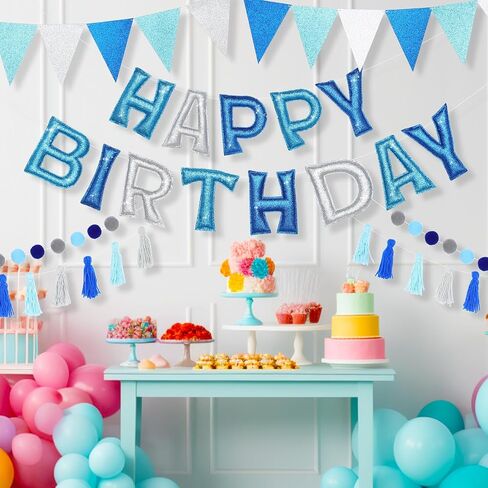 5 Pcs Pre-Strung Happy Birthday Banner Glitter Happy Birthday Garland Felt Ball Garland Pennant Banner Colorful Thread Tassel, Personalized Party Decoration for Kids Adults(Rainbow) in Saudi Arabia