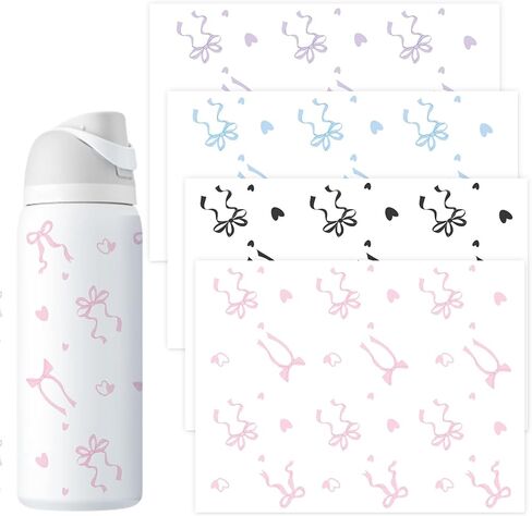4 Sheets Bows DTF Stickers, Cup Wraps for Glass Cups Cute Aesthetic Heart Bow Transfer Stickers Decals for Owala 24/32oz Tumbler Water Bottle DIY Craft Gift (4 Colors) in Saudi Arabia