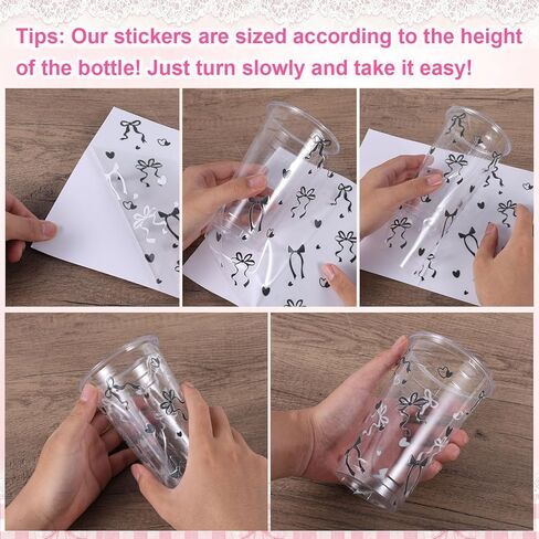 4 Sheets Bows DTF Stickers, Cup Wraps for Glass Cups Cute Aesthetic Heart Bow Transfer Stickers Decals for Owala 24/32oz Tumbler Water Bottle DIY Craft Gift (4 Colors) in Saudi Arabia