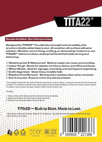 Tita22 ™ شريط تثبيت مزدوج على الوجهين-0.8 بوصة ، والخدمة الثقيلة ، لاصق قوي ، قابلة للإزالة وخالية من البقايا ، لزجة للجدران ، والزجاج ، والمعادن ، والخشب والمزيد (16.4 قدم) in Saudi Arabia