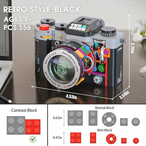 Retro Camera Building Set for Adults, Vintage Camera Model Kit, Creative Gifts for Teens Boys Girls 8+ Photography Fans and Vintage Collectors (556 pcs) in Kuwait