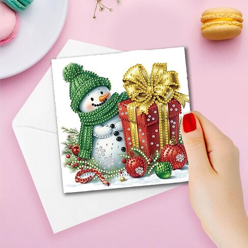 بطاقات المعايدة DoxQCCS DIY الماس ، فني التطريز مجموعات بطاقات الحرف ، Daisy Diamond Art Painting Card Card Arts لعيد ميلاد عيد الميلاد هدية-#19-12pc Snowman in Kuwait