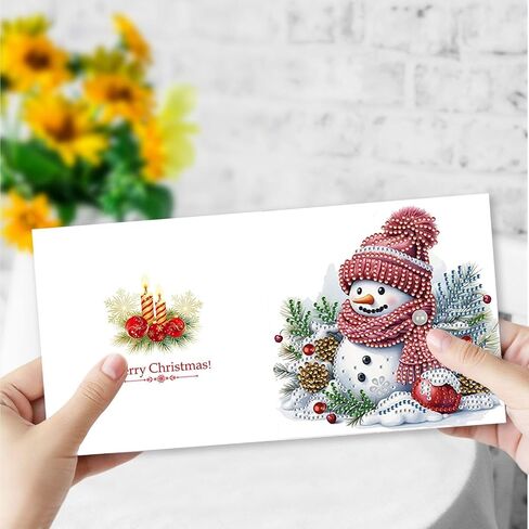بطاقات المعايدة DoxQCCS DIY الماس ، فني التطريز مجموعات بطاقات الحرف ، Daisy Diamond Art Painting Card Card Arts لعيد ميلاد عيد الميلاد هدية-#19-12pc Snowman in Kuwait