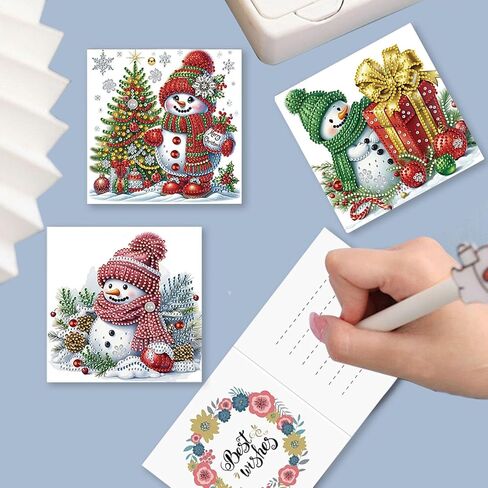 بطاقات المعايدة DoxQCCS DIY الماس ، فني التطريز مجموعات بطاقات الحرف ، Daisy Diamond Art Painting Card Card Arts لعيد ميلاد عيد الميلاد هدية-#19-12pc Snowman in Kuwait