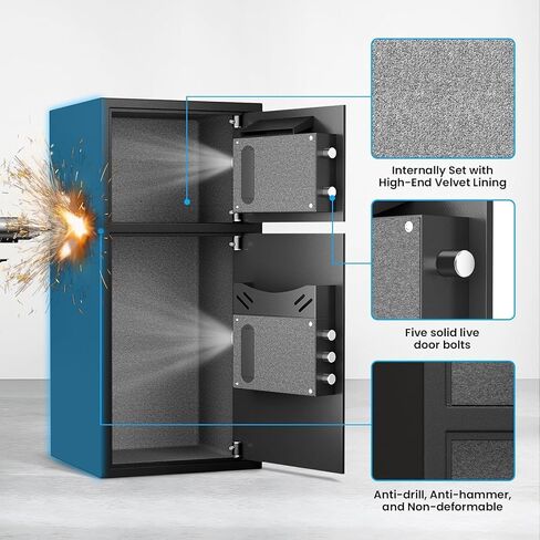 Large Double Door Safe Box Fireproof Waterproof, 7.0 Cu ft Security Safe with LED Light and Dual Alarm System, Home Safes Digital Keypad and Mute Function, Security Lock Box for Money and Valuables in Saudi Arabia