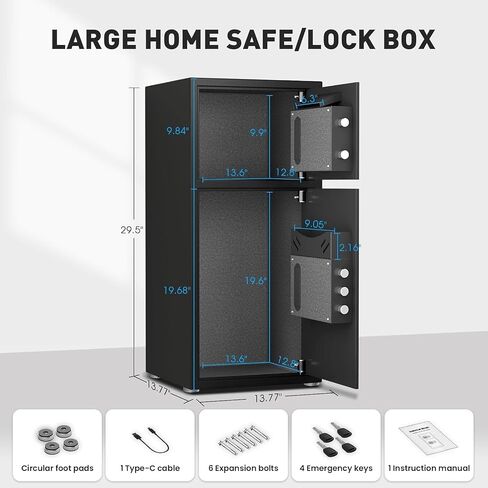 Large Double Door Safe Box Fireproof Waterproof, 7.0 Cu ft Security Safe with LED Light and Dual Alarm System, Home Safes Digital Keypad and Mute Function, Security Lock Box for Money and Valuables in Saudi Arabia